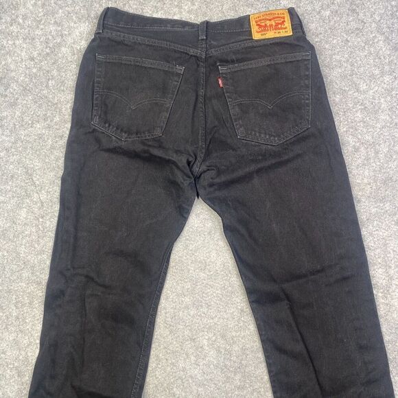 Levis 505 Jeans Mens 36x32 Black Regular Fit Straight Leg Dark Wash Denim Cotton - Picture 10 of 11